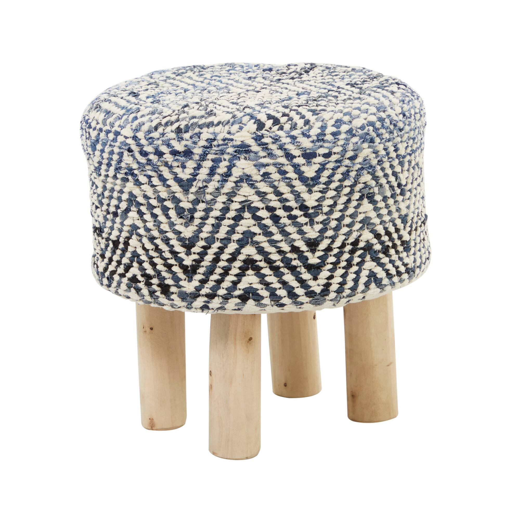 Blue Wood Bohemian Stool, 16" x 16" x 17"